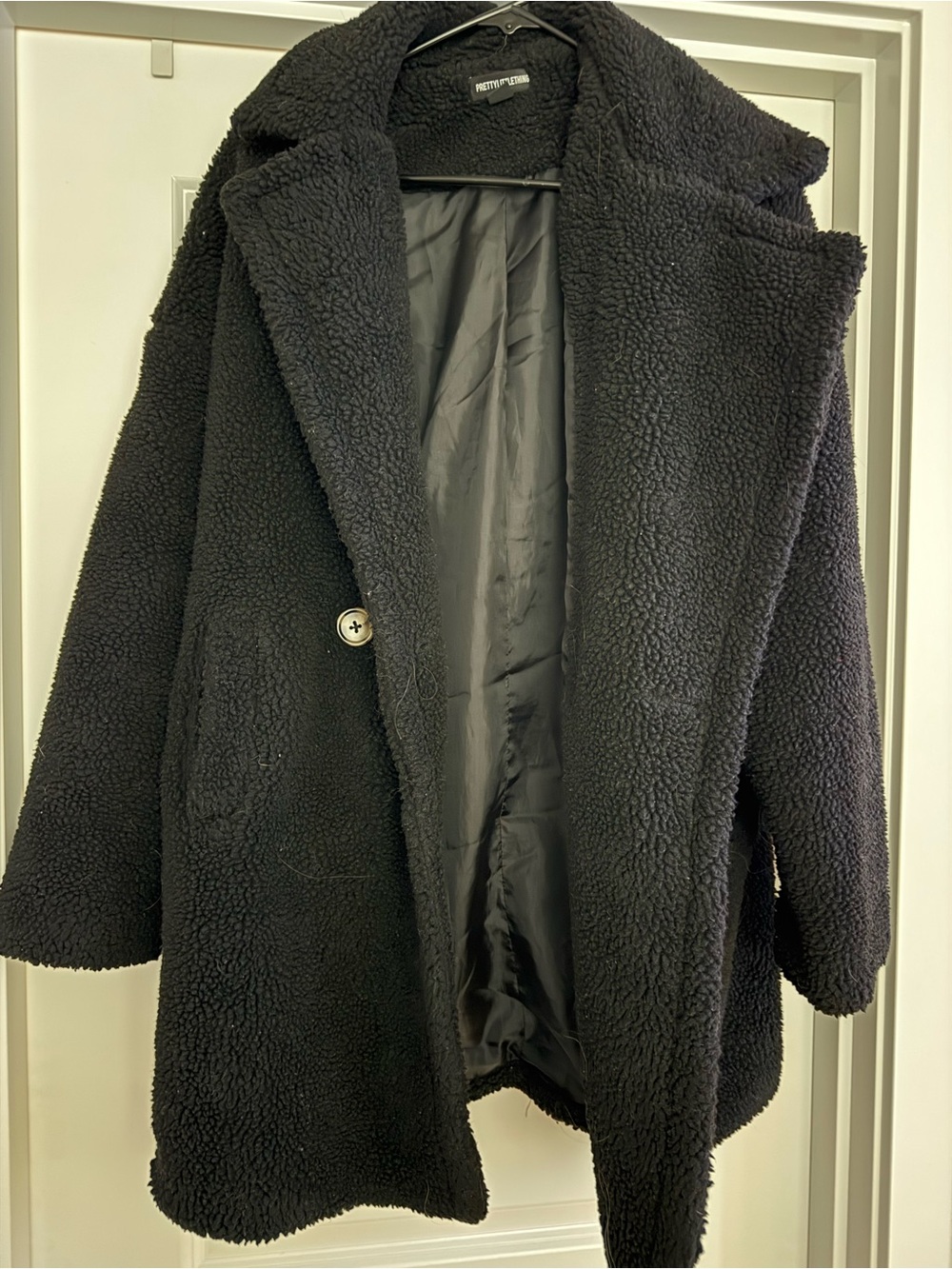PrettyLittleThing Black Teddy Borg Coat